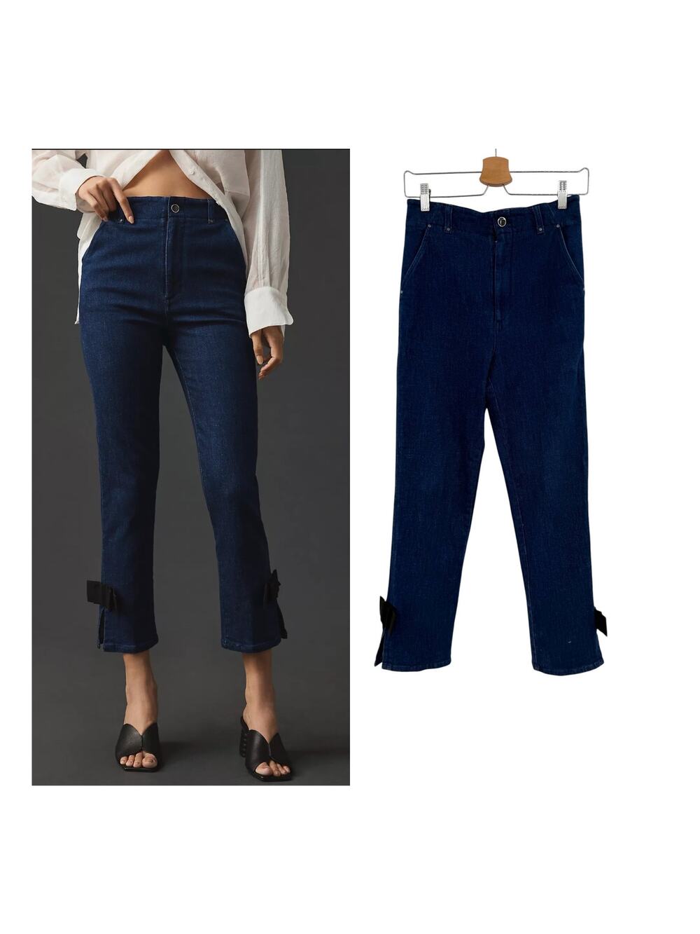 Anthropologie Maeve Ankle-Bow Slim Cropped‎ Jeans Dark Wash Denim Size 27